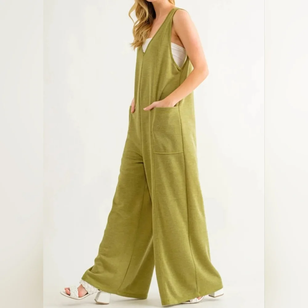 #0393 🛑S BOHO V-neck Jumpsuit With Front Pockets - Picture 4 of 5